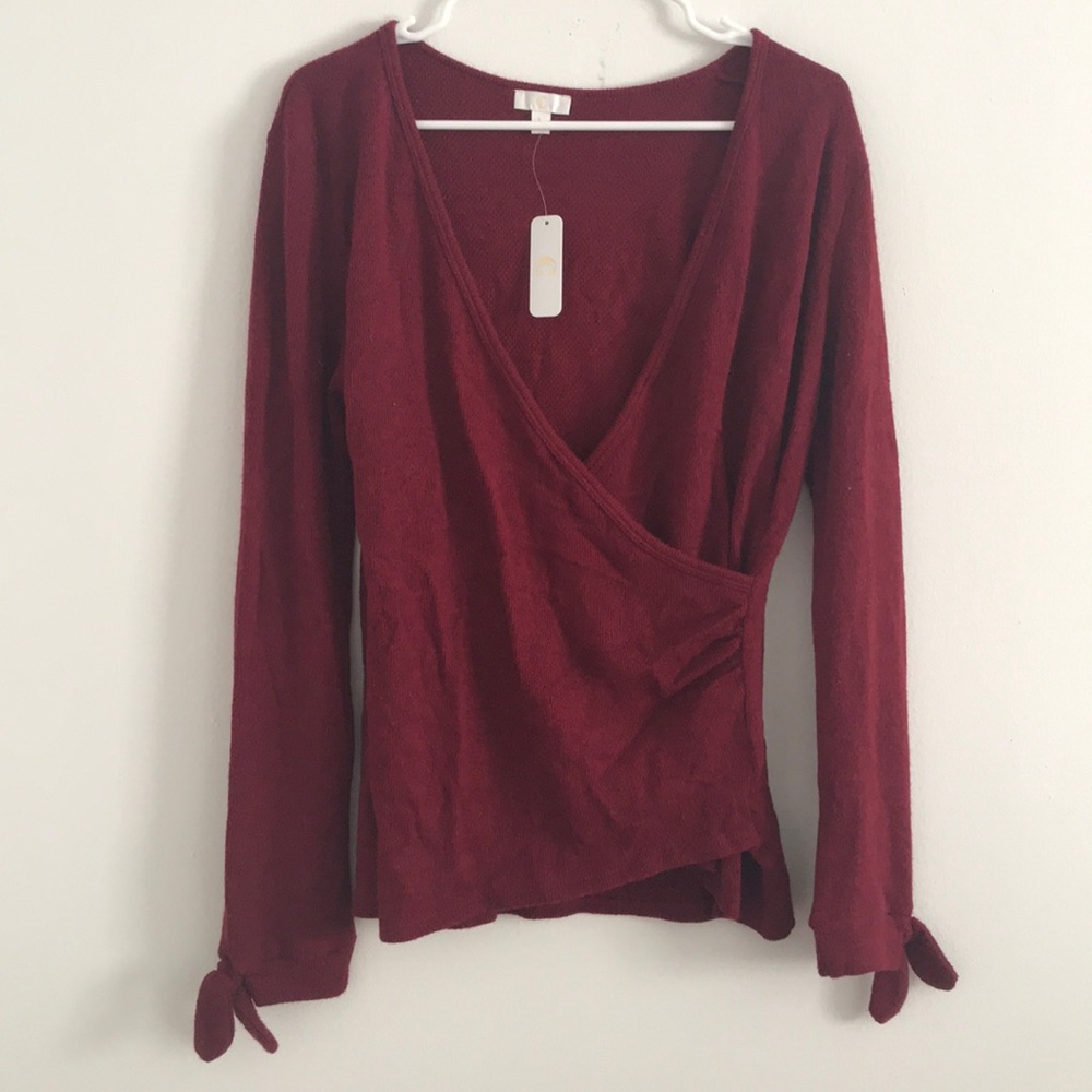 NWT L Burgundy wrap long sleeve top